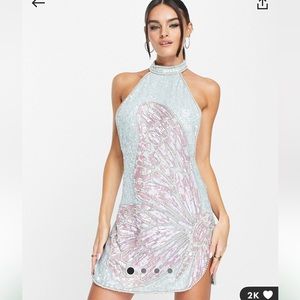 ASOS Design halter mini dress with embellished butterfly